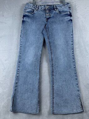 Venus Flare Leg Jeans Womens Size 10 Ankle Slit Button Fly Acid Wash Blue